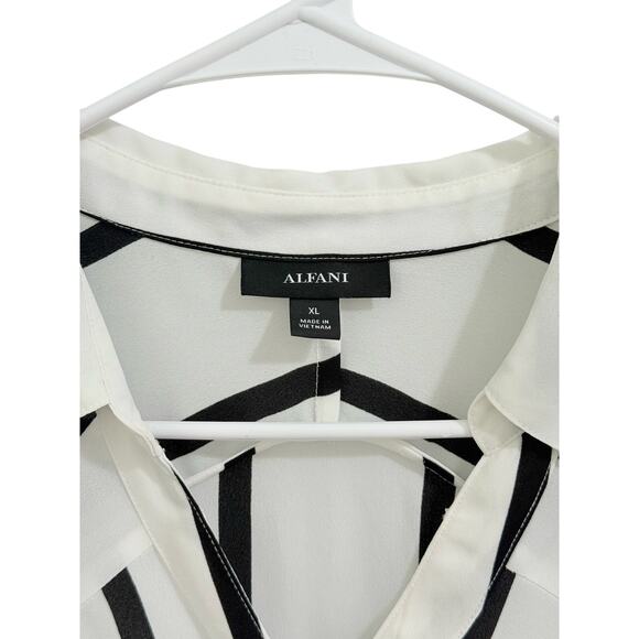 (Like-New) Alfani Black & White Striped V‑Neck Button‑Down Tunic Shirt – XL - Picture 3 of 3